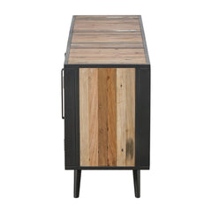 Rustic Black Natural and Rattan Media Cabinet with Three Doors - Homeroots