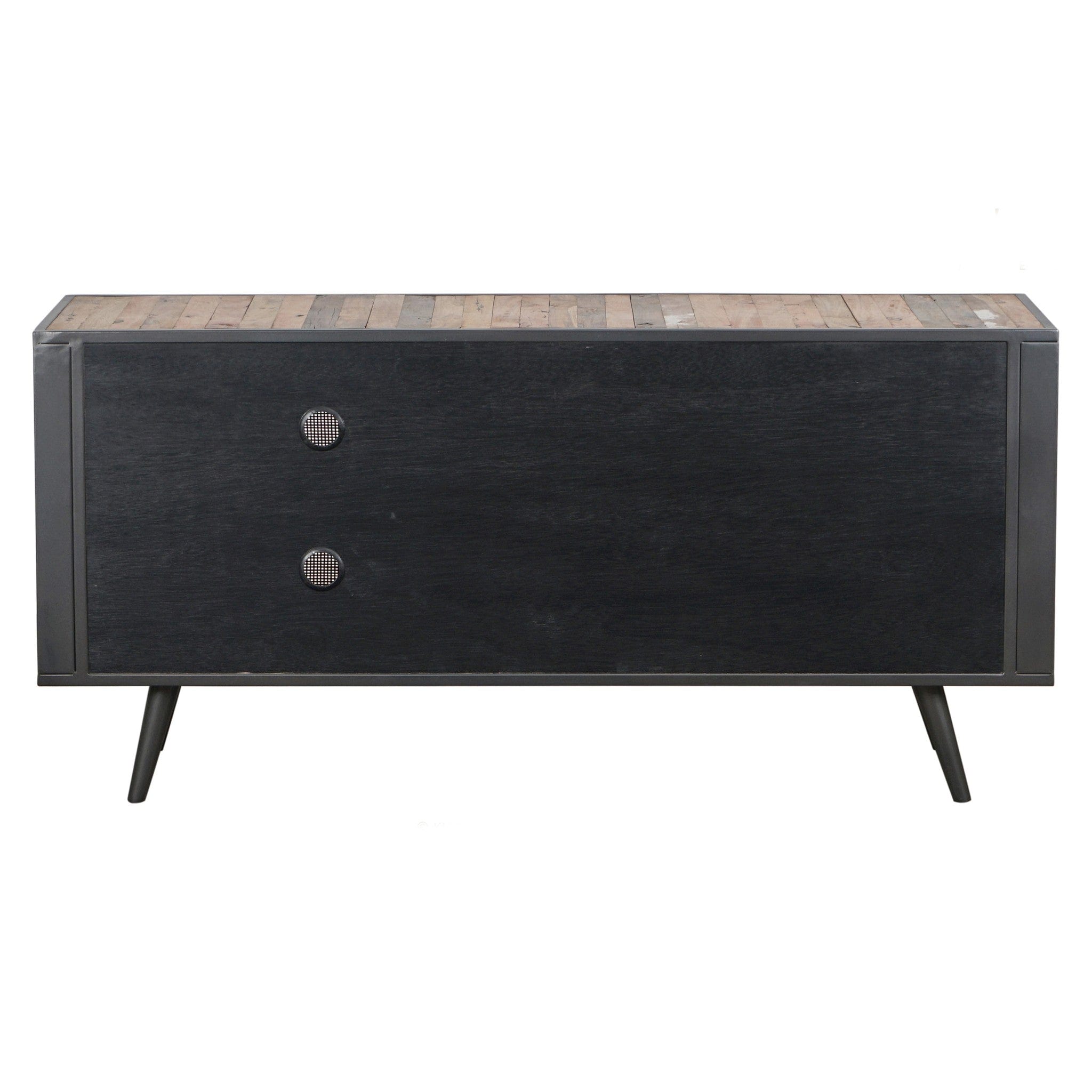 Rustic Black Natural and Rattan Media Cabinet with Three Doors - Homeroots