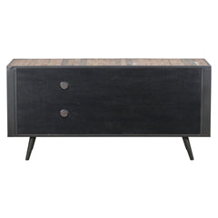 Rustic Black Natural and Rattan Media Cabinet with Three Doors - Homeroots