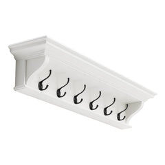 Classic White Wood Wide Six Hook Coat Rack - Homeroots