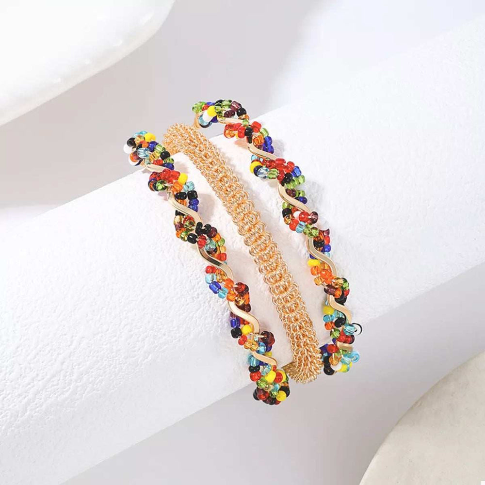 18K Gold-Plated Three Layered Open Bracelet - Trendsi - Flyclothing LLC