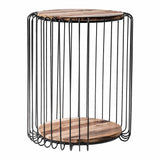 24" Modern Black and Rustic Brown Round End Table - Homeroots