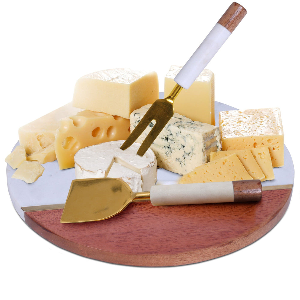 12" Wood and Marble Cheese Board and Knife Set - Homeroots - Flyclothing LLC