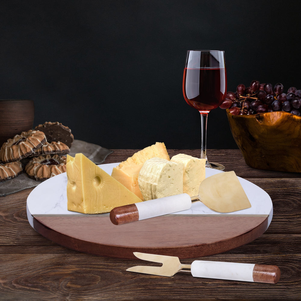 12" Wood and Marble Cheese Board and Knife Set - Homeroots - Flyclothing LLC