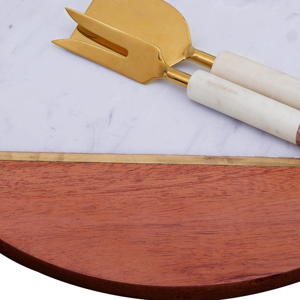 12" Wood and Marble Cheese Board and Knife Set - Homeroots - Flyclothing LLC