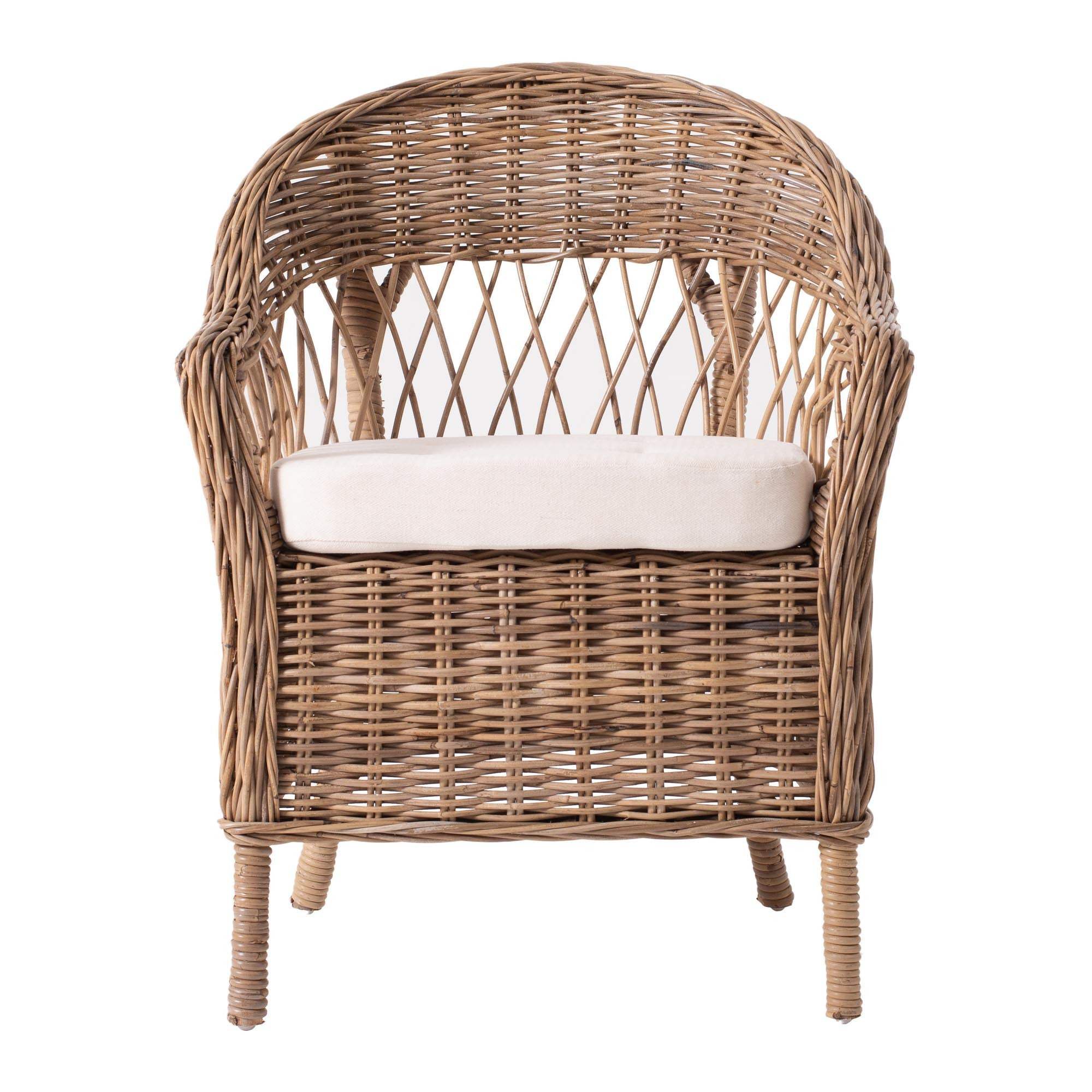 Set of Two Gray Brown Semi Circle Back Wicker Chairs with Seat Cushions - Homeroots - Flyclothing LLC