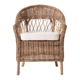Set of Two Gray Brown Semi Circle Back Wicker Chairs with Seat Cushions - Homeroots