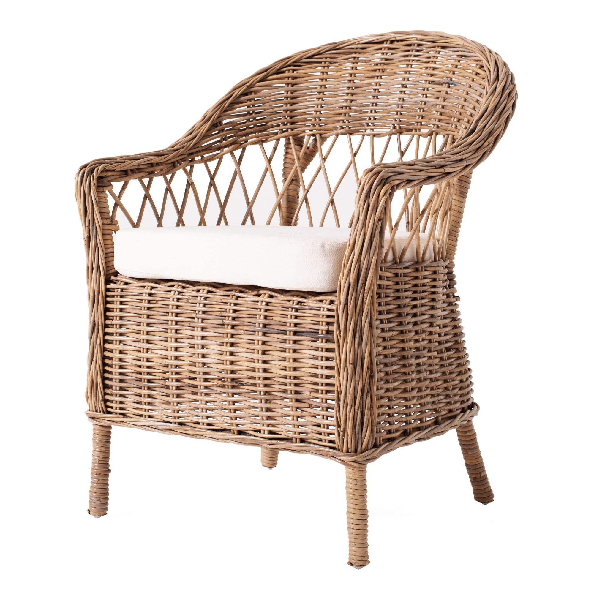 Set of Two Gray Brown Semi Circle Back Wicker Chairs with Seat Cushions - Homeroots - Flyclothing LLC