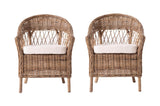Set of Two Gray Brown Semi Circle Back Wicker Chairs with Seat Cushions - Homeroots - Flyclothing LLC