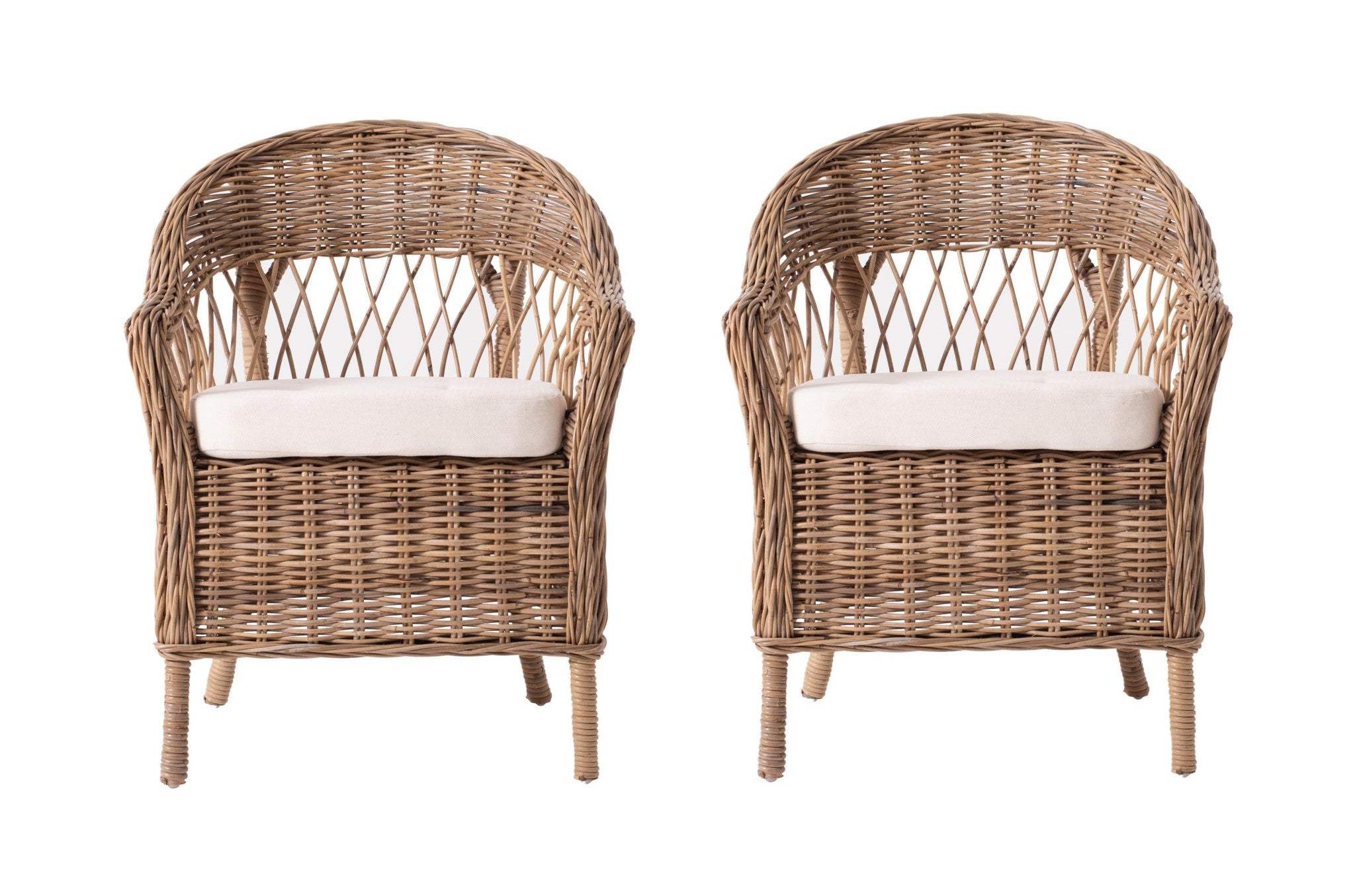 Set of Two Gray Brown Semi Circle Back Wicker Chairs with Seat Cushions - Homeroots - Flyclothing LLC