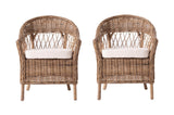 Set of Two Gray Brown Semi Circle Back Wicker Chairs with Seat Cushions - Homeroots