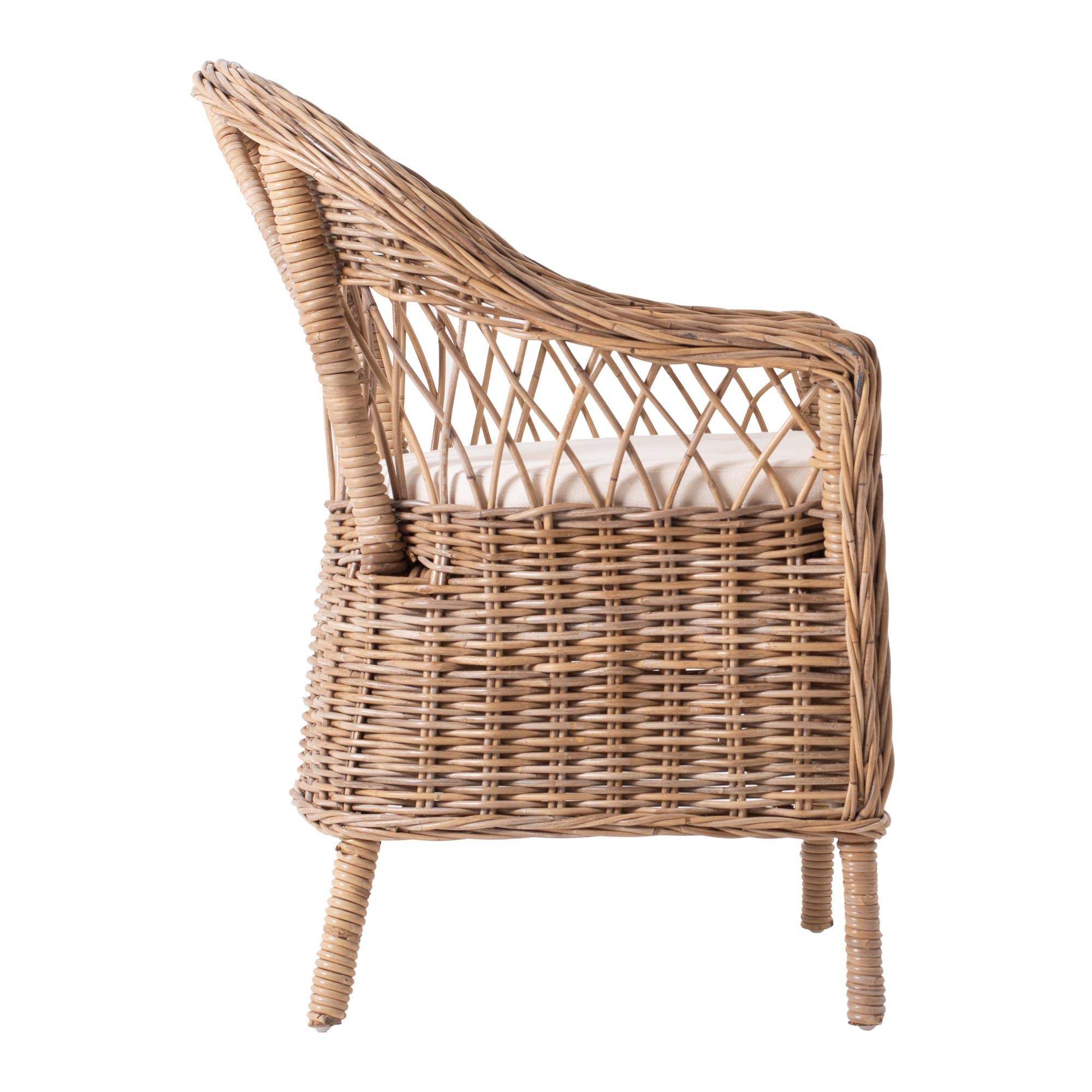 Set of Two Gray Brown Semi Circle Back Wicker Chairs with Seat Cushions - Homeroots - Flyclothing LLC