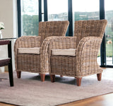 Set Of Two Natural Brown Rattan Wingback Wicker Chairs with Seat Cushions - Homeroots