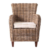 Set Of Two Natural Brown Rattan Wingback Wicker Chairs with Seat Cushions - Homeroots