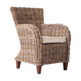 Set Of Two Natural Brown Rattan Wingback Wicker Chairs with Seat Cushions - Homeroots