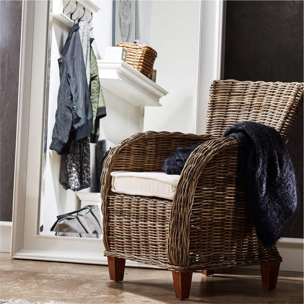 Set Of Two Natural Brown Rattan Wingback Wicker Chairs with Seat Cushions - Homeroots - Flyclothing LLC