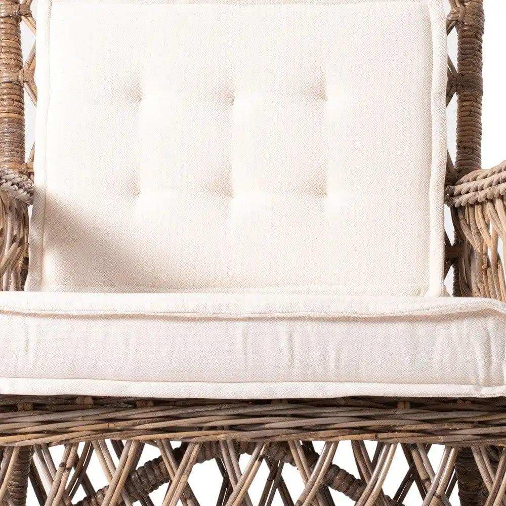 Set of Two Natural Lattice Wicker Arm Chairs with Seat Cushions - Homeroots - Flyclothing LLC