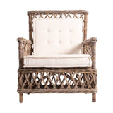 Set of Two Natural Lattice Wicker Arm Chairs with Seat Cushions - Homeroots - Flyclothing LLC
