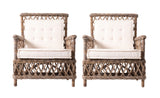 Set of Two Natural Lattice Wicker Arm Chairs with Seat Cushions - Homeroots