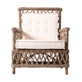 Set of Two Natural Lattice Wicker Arm Chairs with Seat Cushions - Homeroots