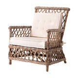 Set of Two Natural Lattice Wicker Arm Chairs with Seat Cushions - Homeroots - Flyclothing LLC
