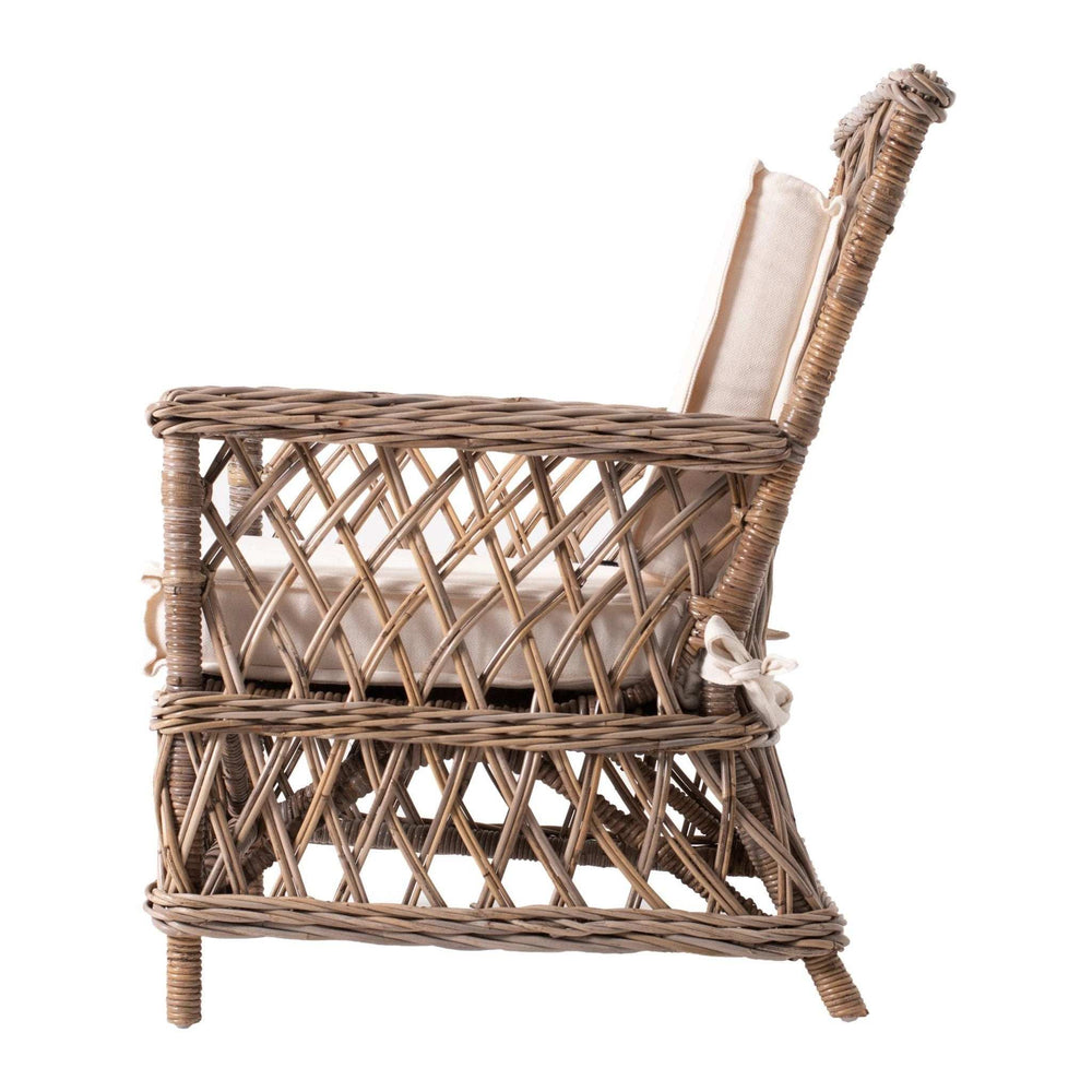 Set of Two Natural Lattice Wicker Arm Chairs with Seat Cushions - Homeroots - Flyclothing LLC