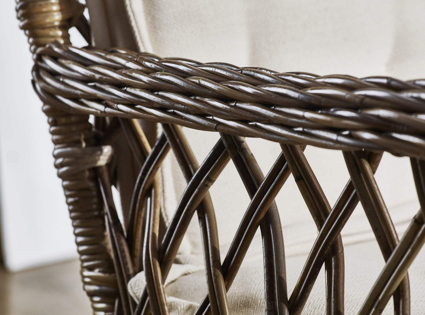 Set of Two Natural Lattice Wicker Arm Chairs with Seat Cushions - Homeroots - Flyclothing LLC