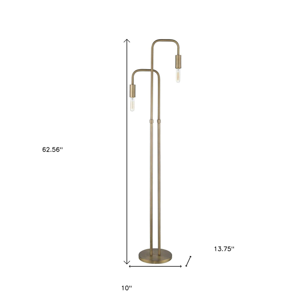 63" Brass Two Light Torchiere Floor Lamp - Homeroots - Flyclothing LLC