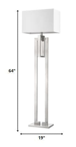 64" Nickel Traditional Shaped Floor Lamp With White Rectangular Shade - Homeroots - Flyclothing LLC