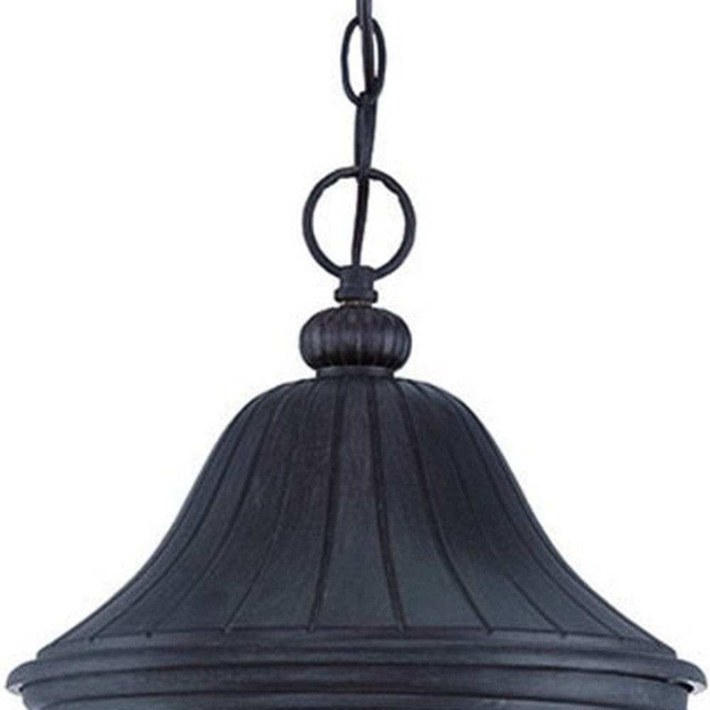 XL Three Light Matte Black Leaf Detail Hanging Light - Homeroots - Flyclothing LLC