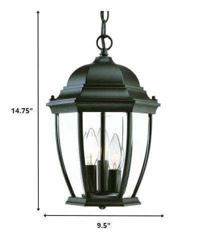 Three Light Matte Black Wide Lantern Hanging Light - Homeroots - Flyclothing LLC