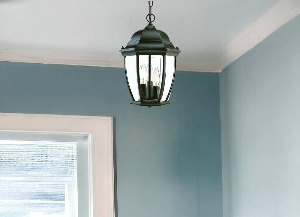 Three Light Matte Black Wide Lantern Hanging Light - Homeroots - Flyclothing LLC