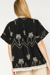 Umgee Open Front Embroidered Fringe Kimono - Trendsi - Flyclothing LLC