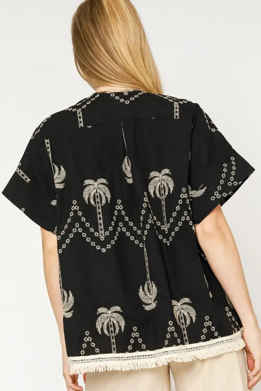 Umgee Open Front Embroidered Fringe Kimono - Trendsi - Flyclothing LLC