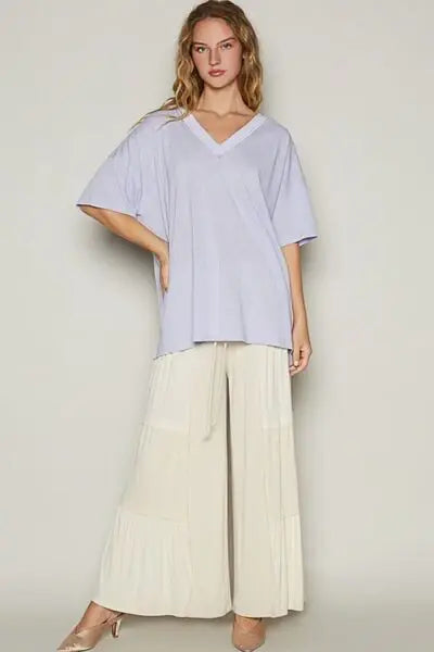 POL V-Neck Half Sleeve T-Shirt - Trendsi - Flyclothing LLC