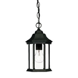 12" Narrow Matte Black Glass Lantern Hanging Light - Homeroots