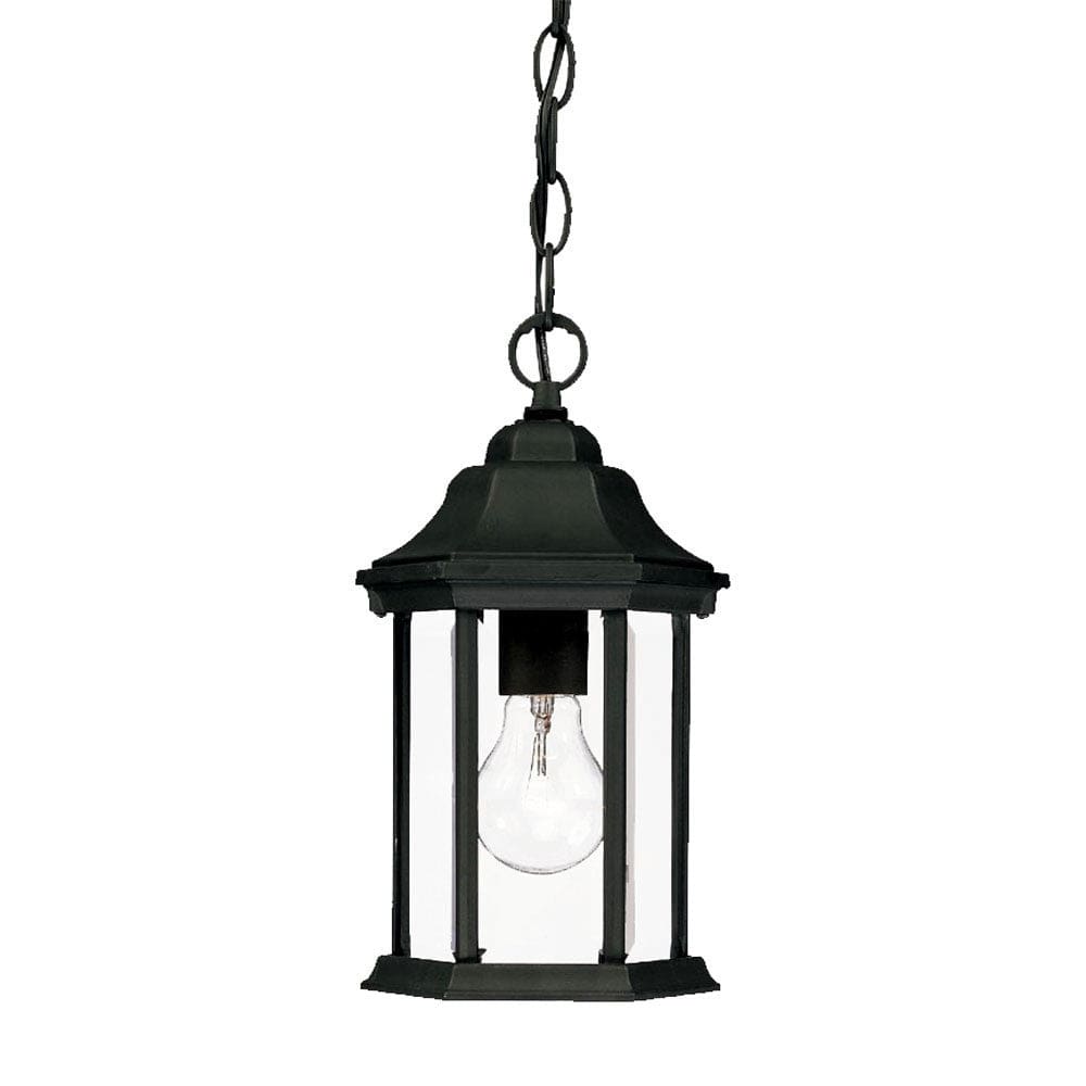 12" Narrow Matte Black Glass Lantern Hanging Light - Homeroots