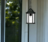 12" Narrow Matte Black Glass Lantern Hanging Light - Homeroots