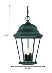 Three Light Matte Black Domed Glass Lantern Hanging Light - Homeroots