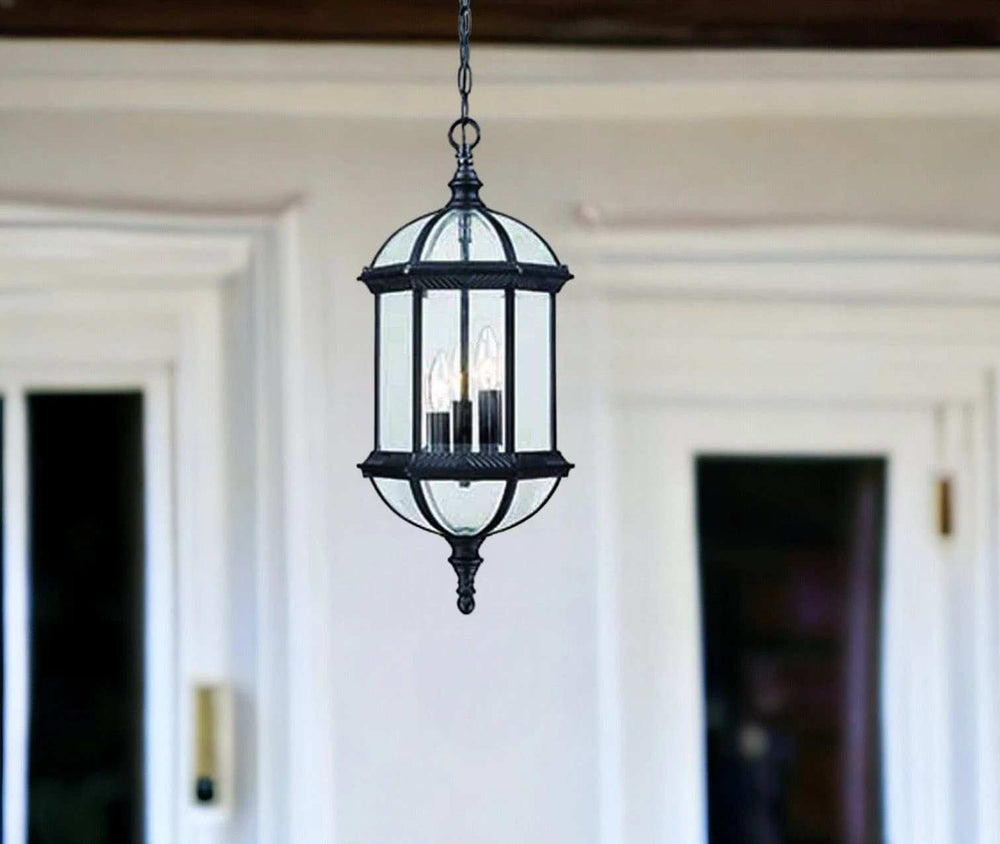 Three Light Matte Black Eastern Lantern Hanging Light - Homeroots - Flyclothing LLC