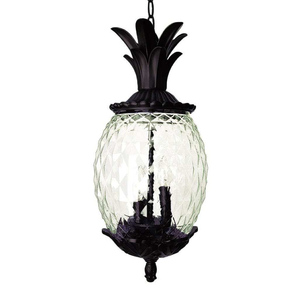 Clear and Black Three Light Pineapple Outdoor Hanging Pendent Light - Homeroots - Flyclothing LLC