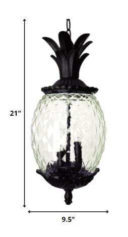 Clear and Black Three Light Pineapple Outdoor Hanging Pendent Light - Homeroots - Flyclothing LLC