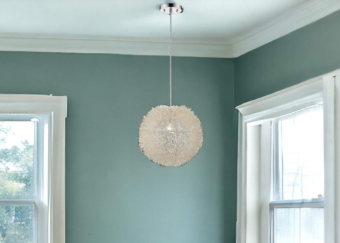 Luminary 1-Light Metallic Silver Pendant With Hand Woven Aluminum Wire Shade (15") - Homeroots - Flyclothing LLC