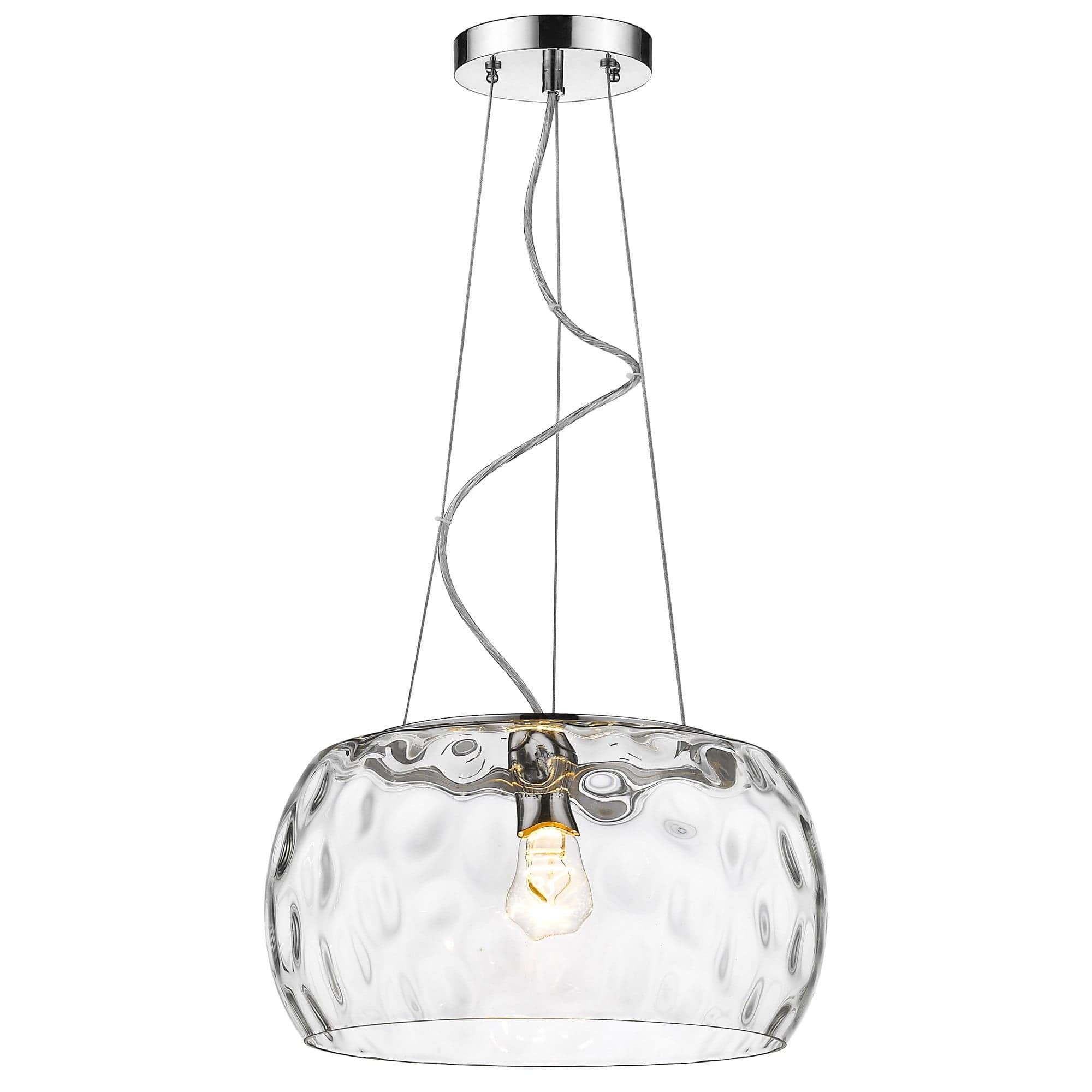 Mystere 1-Light Polished Chrome Pendant With Dimpled Glass Shade - Homeroots