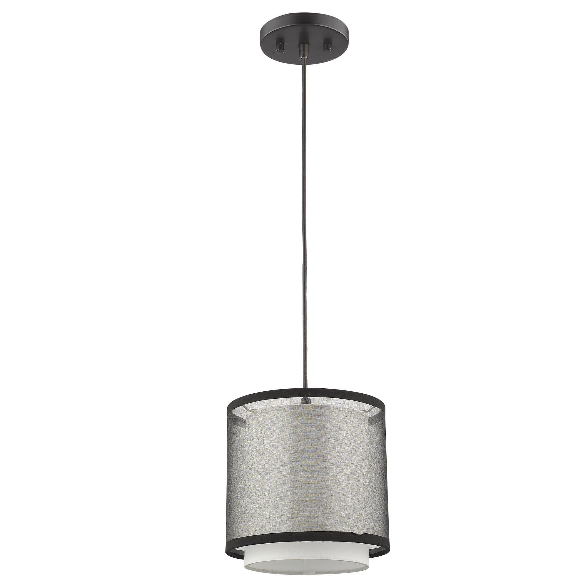 Antique Bronze Hanging Light with Fabric Shade - Homeroots