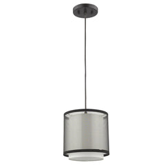 Antique Bronze Hanging Light with Fabric Shade - Homeroots