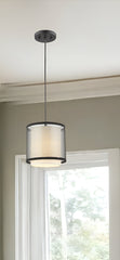 Antique Bronze Hanging Light with Fabric Shade