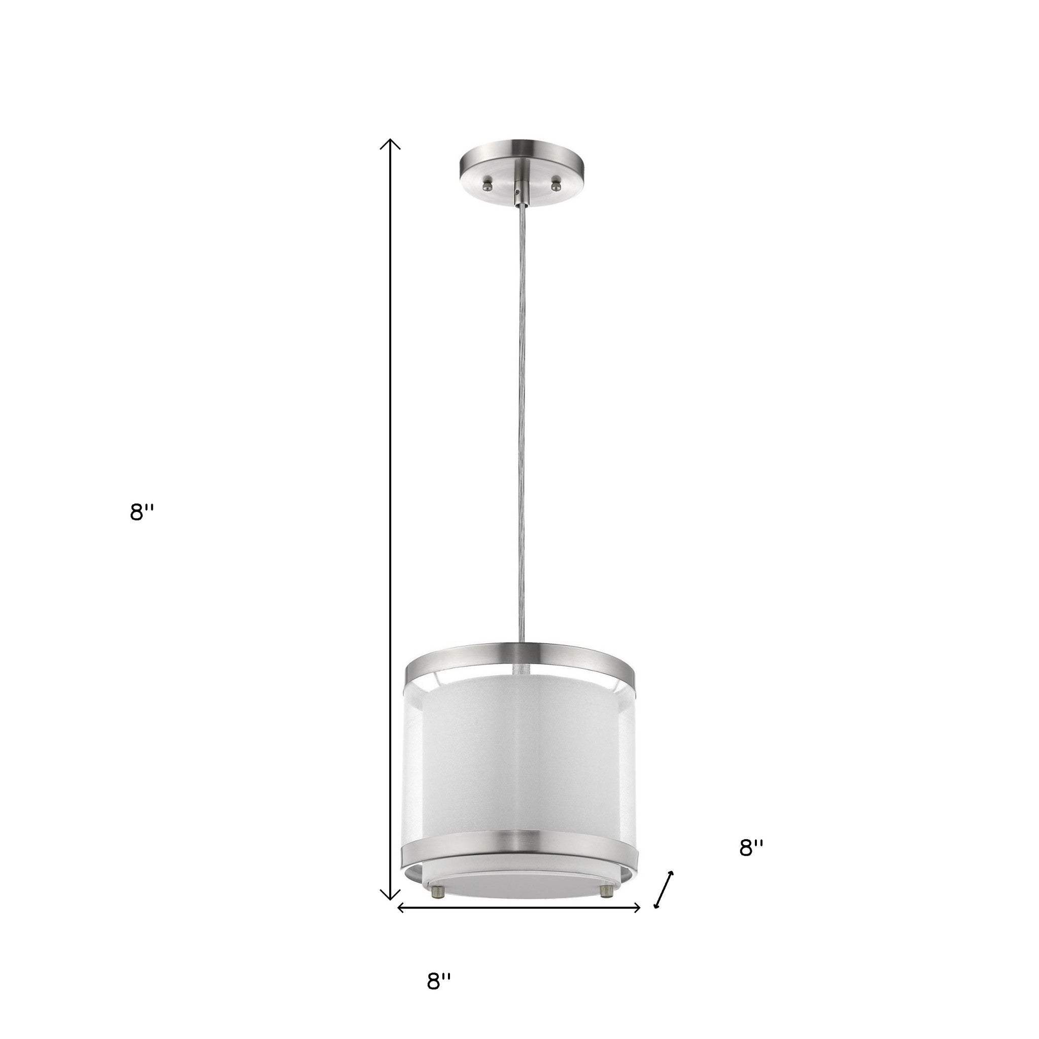 White and Silver Hanging Light with Fabric Shade - Homeroots - Flyclothing LLC