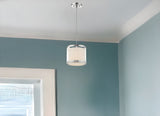 White and Silver Hanging Light with Fabric Shade - Homeroots