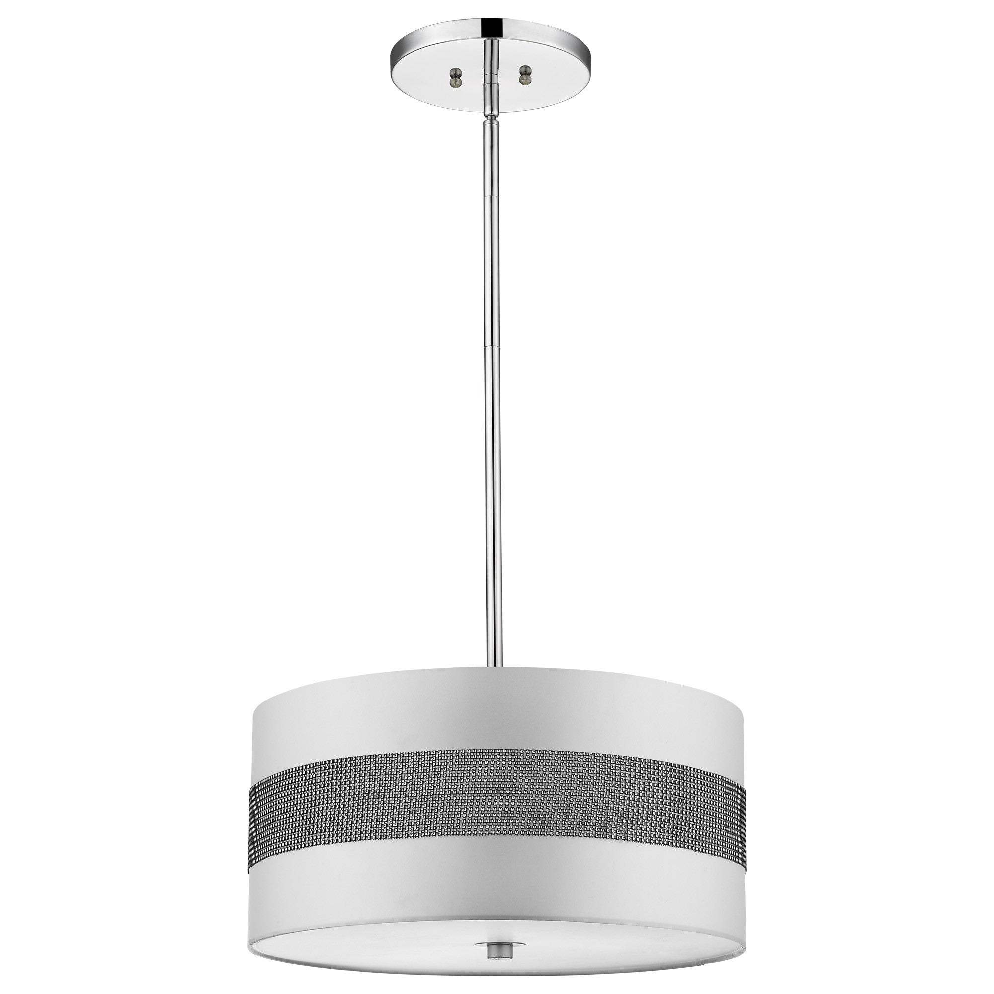 Harmony 3-Light Metallic Silver Pendant With Crystal Studded Platinum Sheen Shade - Homeroots - Flyclothing LLC